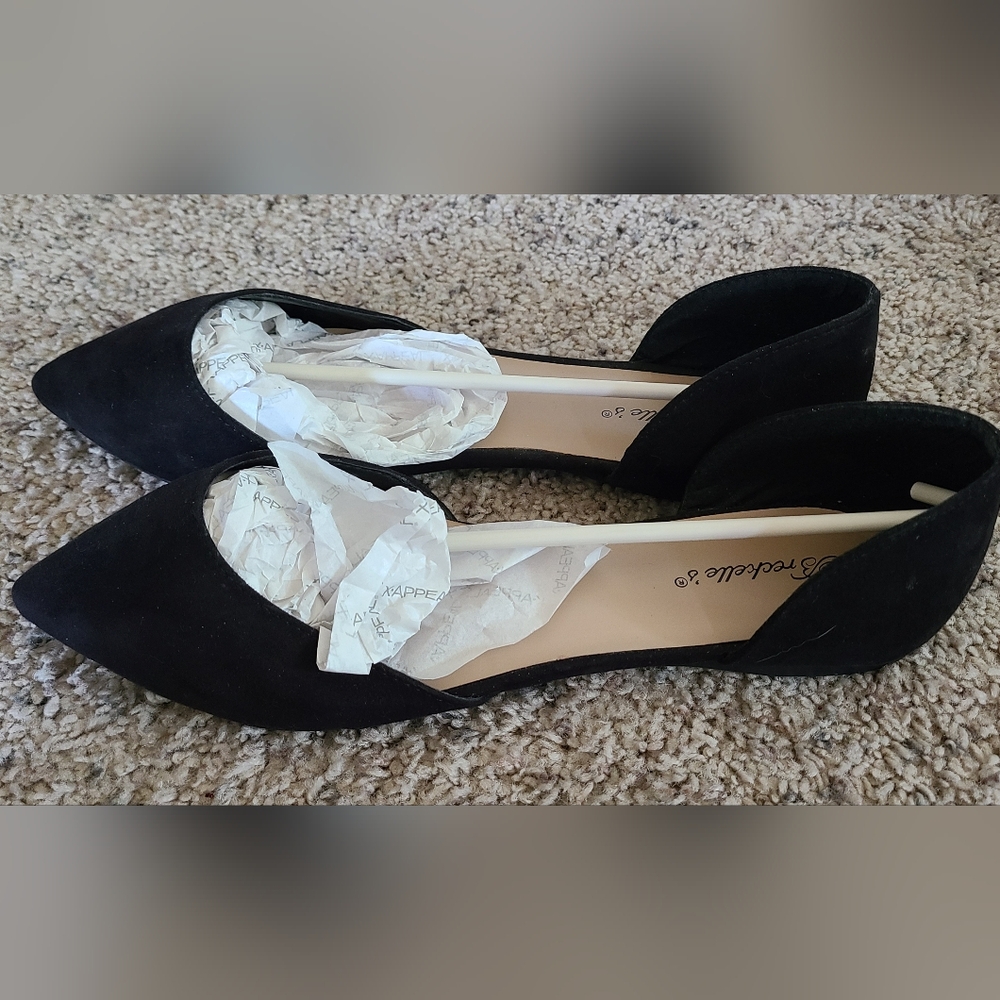 Faux vegan suede d'orsay dorsay black ballet flats pointed toe